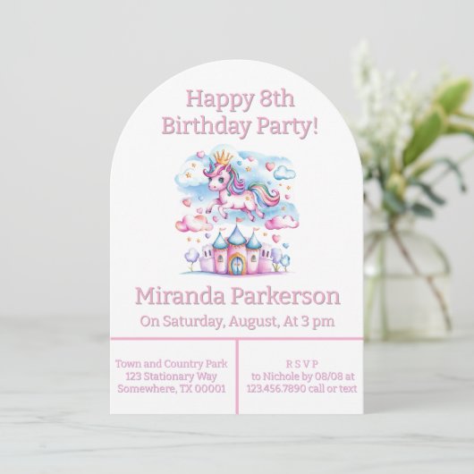 Niedliches Einhorn Einladung (Stehend Vorderseite)