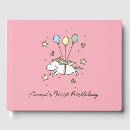 Niedliches Einhorn Fliegen auf Balloons Geburtstag Gästebuch