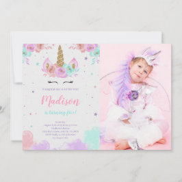 Niedliches Einhorn Geburtstag Blumenzauber, Einhor Einladung