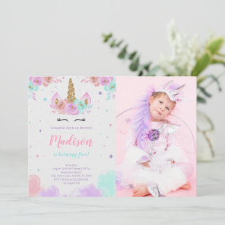 Niedliches Einhorn Geburtstag Blumenzauber, Einhor Einladung