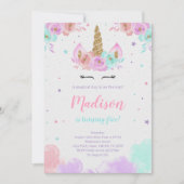 Niedliches Einhorn Geburtstag Blumenzauber Einhorn Einladung (Vorderseite)