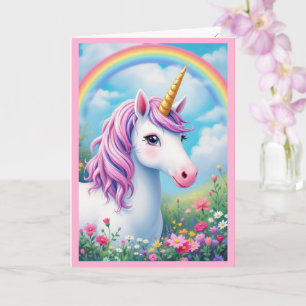 Niedliches Einhorn Girl' Rainbow Geburtstag Karte