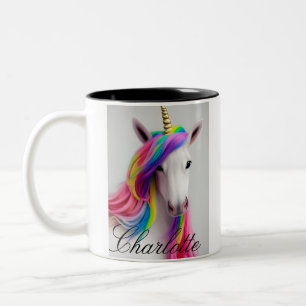 Niedliches Einhorn Girl Rainbow Hair Zweifarbige Tasse