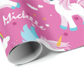 Niedliches Einhorn Glückwunsch Geburtstag pink mäd Geschenkpapier (Rolleneckpunkt)