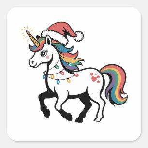 Niedliches Einhorn Hirschrecken Weihnachtslicht So Quadratischer Aufkleber