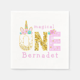 Niedliches Einhorn Horn 1. Geburtstag Gold Glitzer Serviette