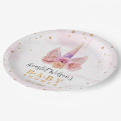 Niedliches Einhorn Horn Baby Dusche Gold Glitzer Pappteller (Schrägansicht)