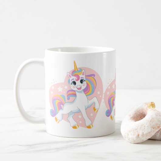 Niedliches Einhorn im Herzen Kaffeetasse (Mit Donut)