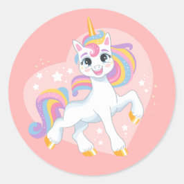 Niedliches Einhorn im Herzen Runder Aufkleber