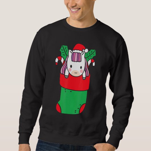 Niedliches Einhorn im Inneren der Weihnachtssocke Sweatshirt (Vorderseite)
