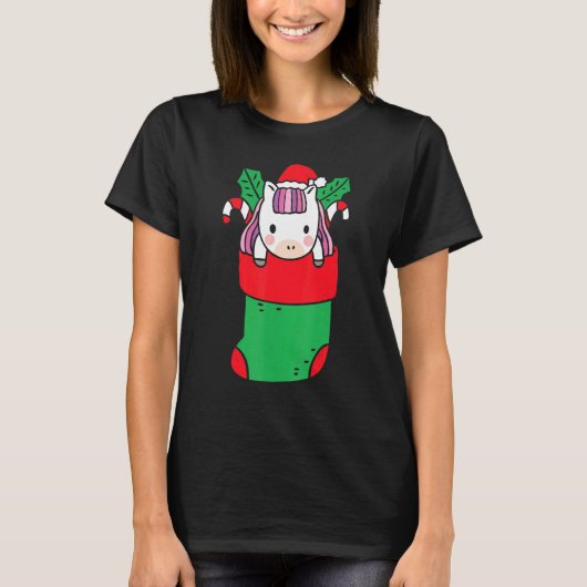 Niedliches Einhorn im Inneren der Weihnachtssocke T-Shirt (Vorderseite)