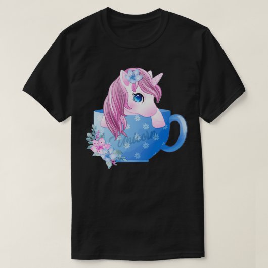 Niedliches Einhorn in der Kaffeetasse T-Shirt (Design vorne)