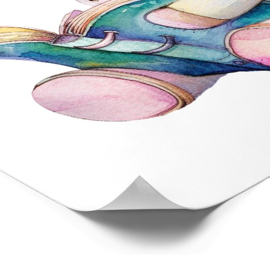 Niedliches Einhorn in Eyeglasses Lesen eines Buche Poster (Ecke)