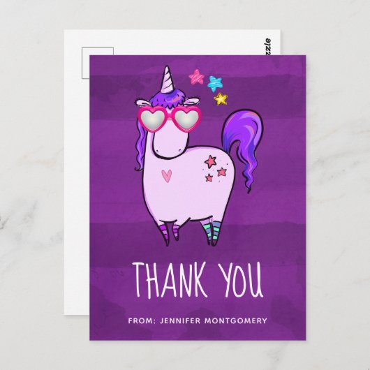 Niedliches Einhorn in Herz-Form BrilleVielen Dank Postkarte (Vorne/Hinten)