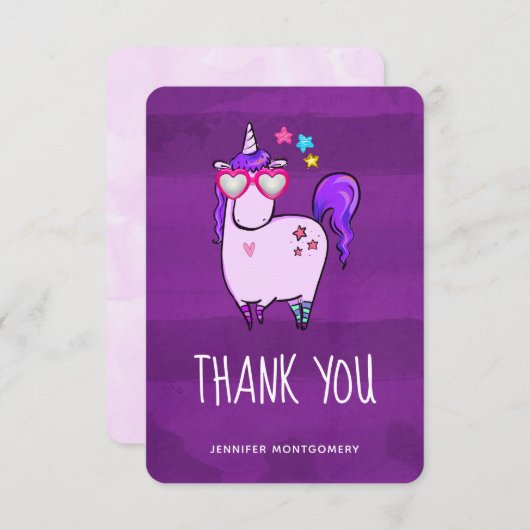 Niedliches Einhorn in Herz-Shaped-Brille Dankeskarte (Vorne/Hinten)