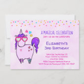 Niedliches Einhorn in Herz-Shaped Brille Geburtsta Einladung (Vorderseite)