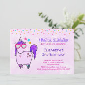 Niedliches Einhorn in Herz-Shaped Brille Geburtsta Einladung (Stehend Vorderseite)