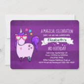 Niedliches Einhorn in Herz-Shaped Brille Geburtsta Einladung (Vorderseite)