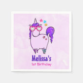 Niedliches Einhorn in Herz-Shaped Brille Geburtsta Serviette (Vorderseite)