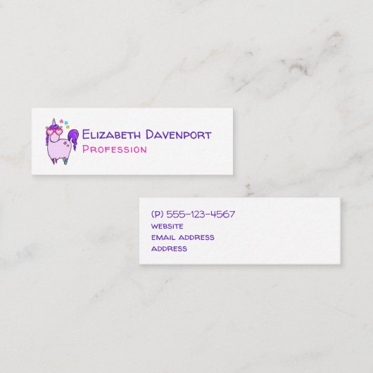 Niedliches Einhorn in Herz-Shaped-Brille Mini Visitenkarte (Vorne/Hinten)