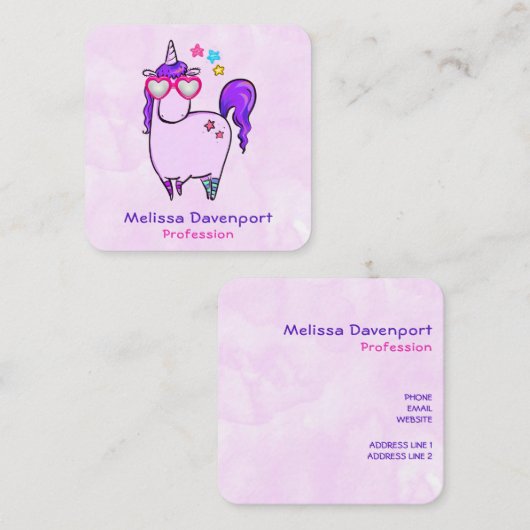 Niedliches Einhorn in Herz-Shaped-Brille Quadratische Visitenkarte (Vorne/Hinten)