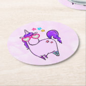 Niedliches Einhorn in Herz-Shaped-Brille Runder Pappuntersetzer (Angewinkelt)