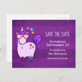 Niedliches Einhorn in Herz-Shaped Brille Save the Einladungspostkarte (Vorne/Hinten)