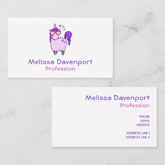 Niedliches Einhorn in Herz-Shaped-Brille Visitenkarte (Vorne/Hinten)