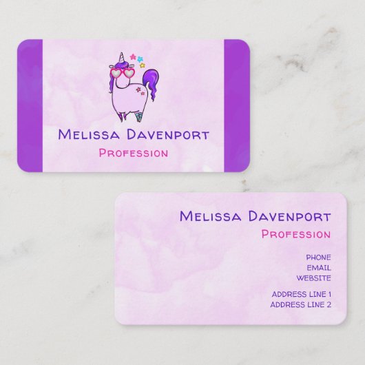 Niedliches Einhorn in Herz-Shaped-Brille Visitenkarte (Vorne/Hinten)