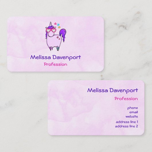 Niedliches Einhorn in Herz-Shaped-Brille Visitenkarte (Vorne/Hinten)