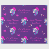 Niedliches Einhorn in rosa Weihnachtsmannmütze zu  Geschenkpapier (Flach)