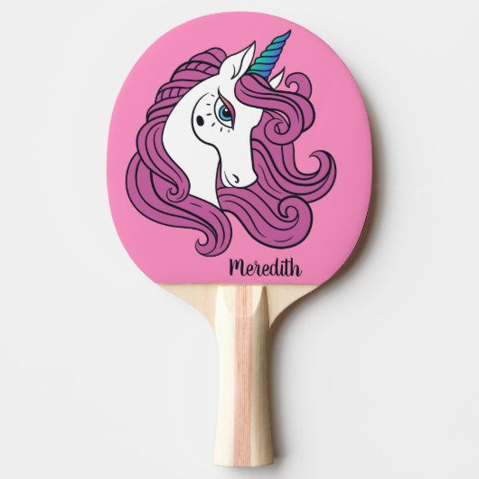 Niedliches Einhorn-individuelle Name- und Farbpong Tischtennis Schläger (Vorderseite)