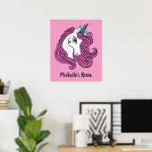 Niedliches Einhorn-individuelle Name und Farbposte Poster (Heimbüro)