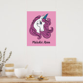 Niedliches Einhorn-individuelle Name und Farbposte Poster (Küche)