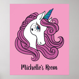 Niedliches Einhorn-individuelle Name und Farbposte Poster
