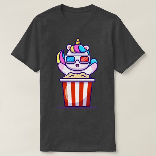 Niedliches Einhorn isst Popcorn T-Shirt (Design vorne)