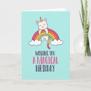 Niedliches Einhorn Katze Magischer Regenbogen Funn Karte