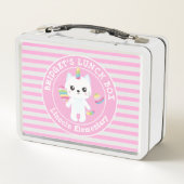Niedliches Einhorn - Katze Rosa Streifen Personali Metall Brotdose (Rückseite)
