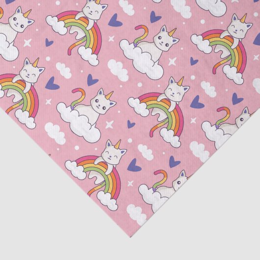 Niedliches Einhorn-Katzenrutschen-Muster Valentins Seidenpapier (Ausschnitt)