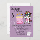 Niedliches Einhorn Lila Geburtstag Einladungspostkarte (Vorne/Hinten)