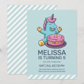 Niedliches Einhorn macht einen Geburtstag Einladung (Vorne/Hinten)