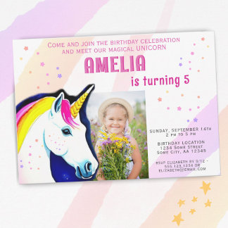 Niedliches Einhorn Magical Girl Foto Geburtstag Einladung