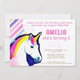 Niedliches Einhorn Magical Girl Geburtstag Einladung