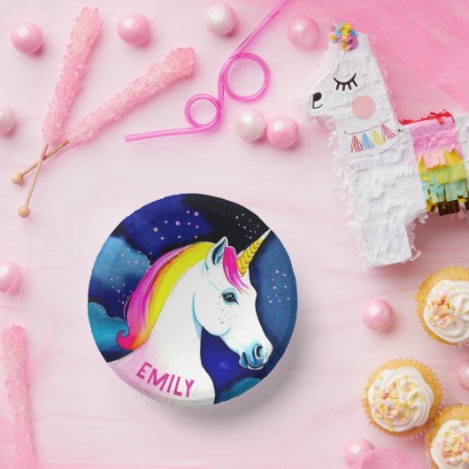 Niedliches Einhorn Magical Star Girl Name Geburtst Pappteller (Party)
