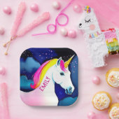 Niedliches Einhorn Magical Star Girl Name Geburtst Pappteller (Party)
