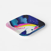 Niedliches Einhorn Magical Star Girl Name Geburtst Pappteller (Gewinkelt)