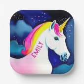 Niedliches Einhorn Magical Star Girl Name Geburtst Pappteller (Vorderseite)