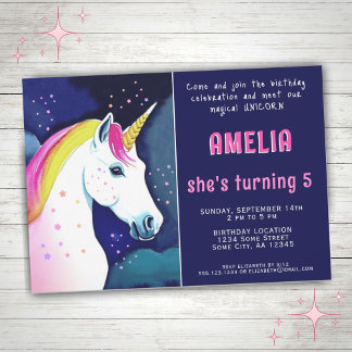 Niedliches Einhorn Magical Stars Girl Einladung