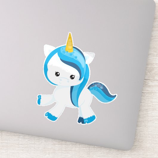 Niedliches Einhorn, magisches Einhorn, Schneeflock Aufkleber (Detail)