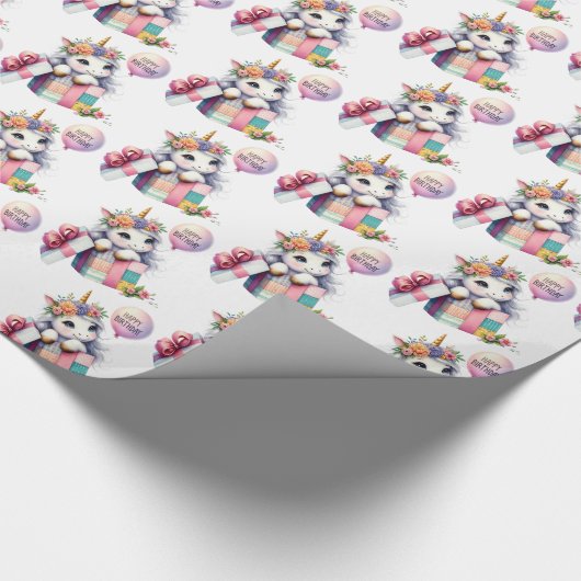 Niedliches Einhorn mit Ballon Geschenkboxen Geburt Geschenkpapier (Ecke)